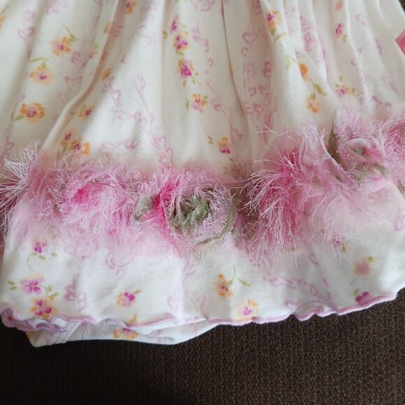 Long Sleeve Size 18 Mo. Girl's Onesie Dress W/Rosettes & Eyelash Trim - Picture 3 of 7